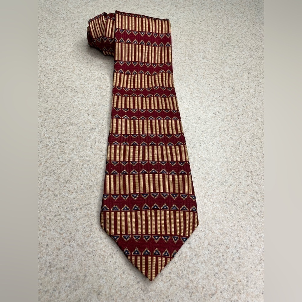 Bill Blass Black Label Silk Gold Burgundy 58” Long 4” Wide